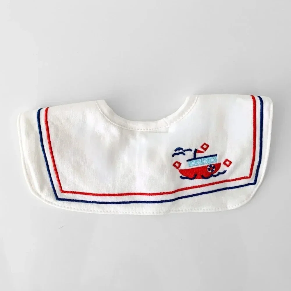 NWT Adorable Boutique Embroidered Boys Baby Bibs Nautical & Tug Boats Set of 3